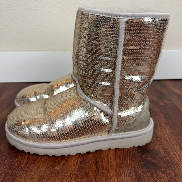 (7) UGG Classic Short Gold Sequin Boots - Picture 2 of 9